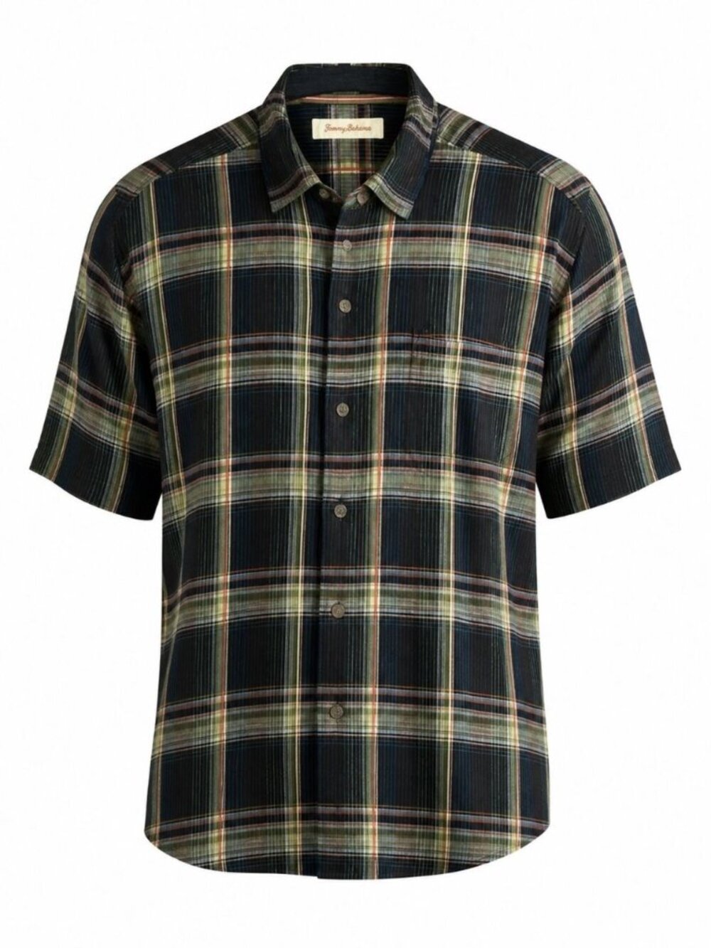 Tommy Bahama 100% Linen Black  Windowpane Plaid Short Sleeve Shirt Size Large